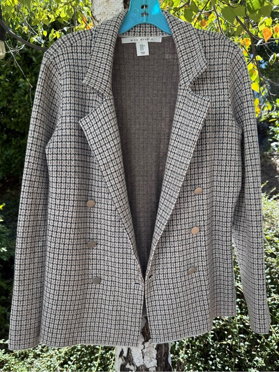 Max Studio Jackets & Blazers - Max Studio Plaid Sweater Blazer Double Breasted Knit Cardigan Jacket M